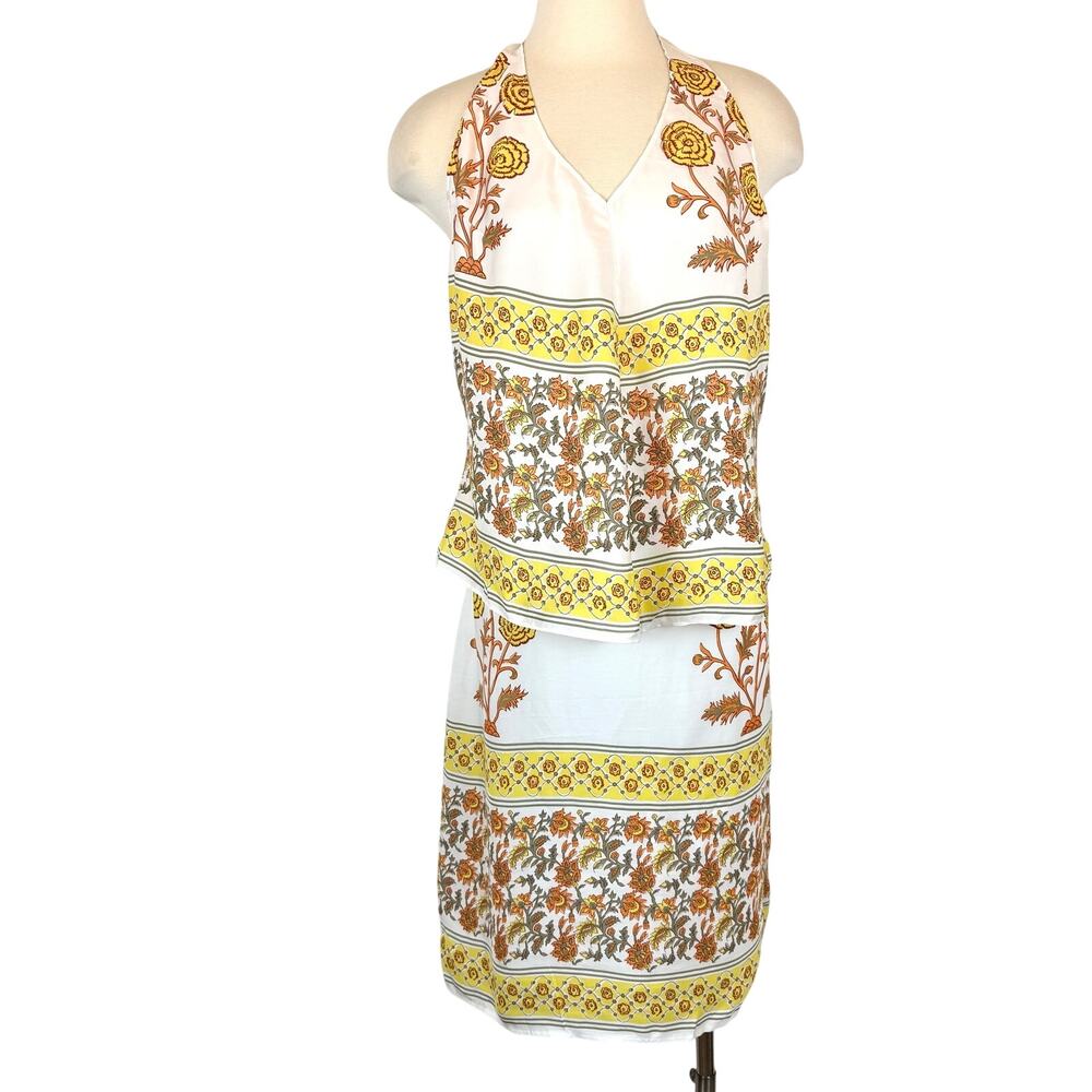 J. Crew Printed Satin Matching Set Halter Top and Skirt in Sunset Rose L/10 NWT